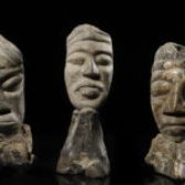 早期 原住民化石雕 人頭石像3件