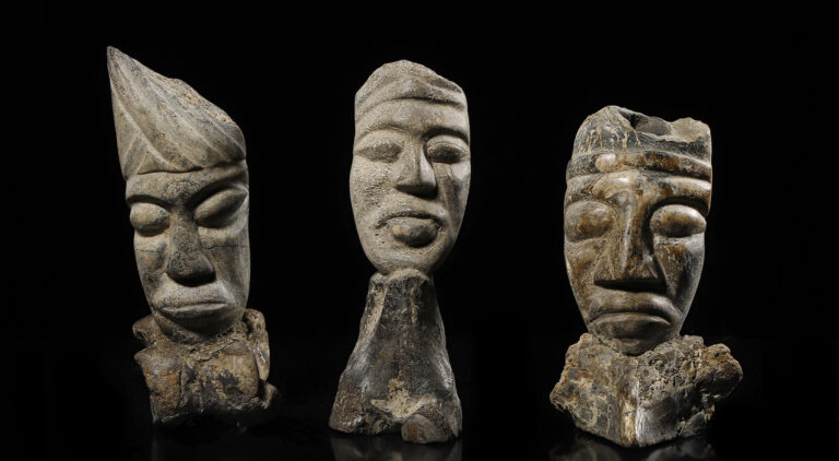 早期 原住民化石雕 人頭石像3件
