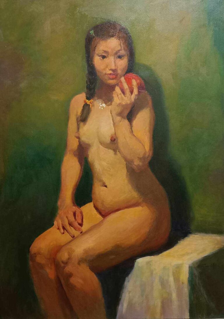 當代名家 布面油畫 畫室裡的小蘋果 呂月華