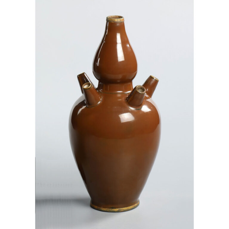 古陶瓷 定窯 紫金釉 五管葫蘆瓶