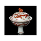古陶瓷 礬紅彩 龍戲珠紋 高足蓋碗 款大清乾隆年製