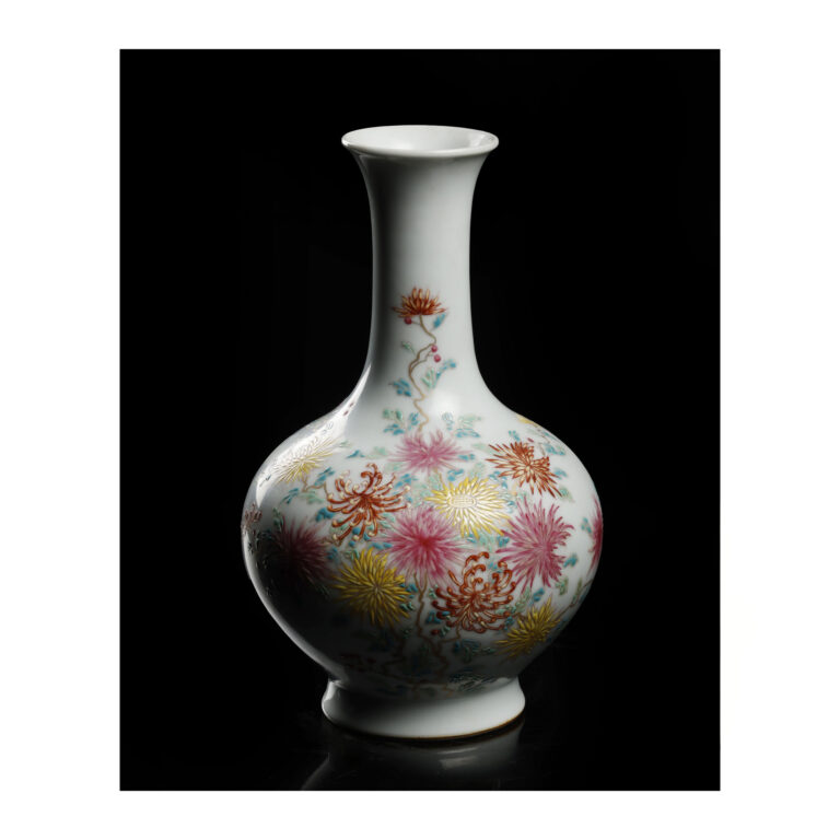古陶瓷 琺瑯彩 菊花紋 賞瓶 款雍正年製