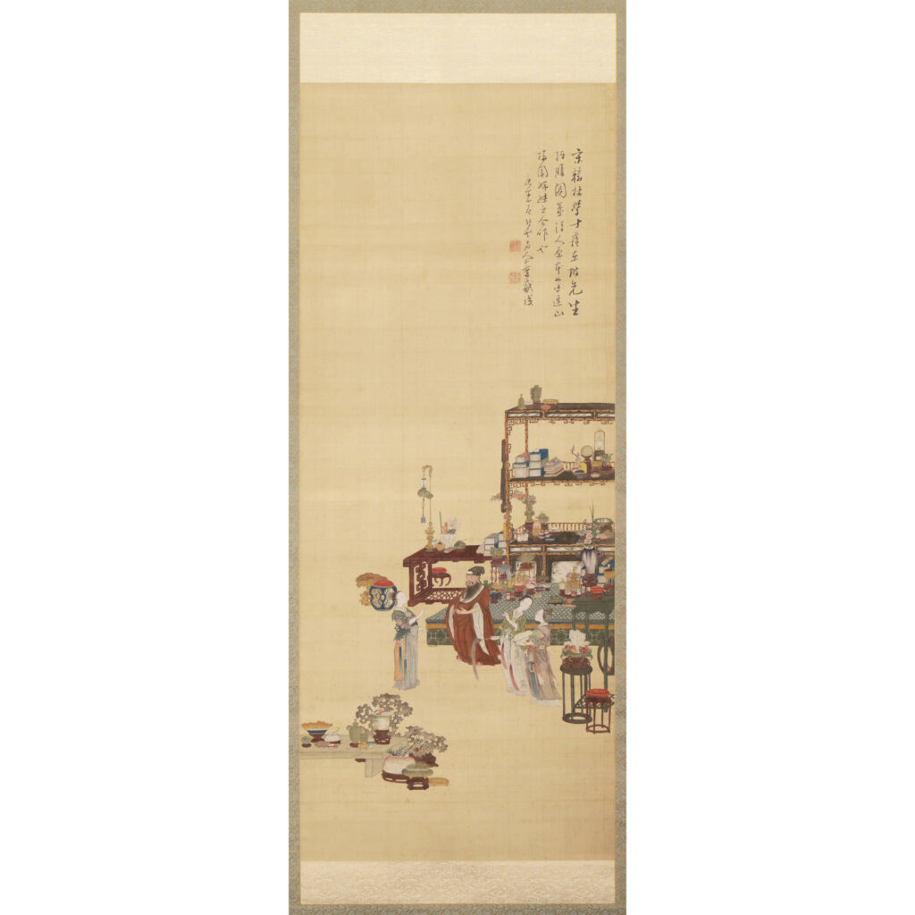 重彩水墨絹本(工筆) 立軸東坡捧腹圖清代喻蘭原本平井連山長原梅園姊妹