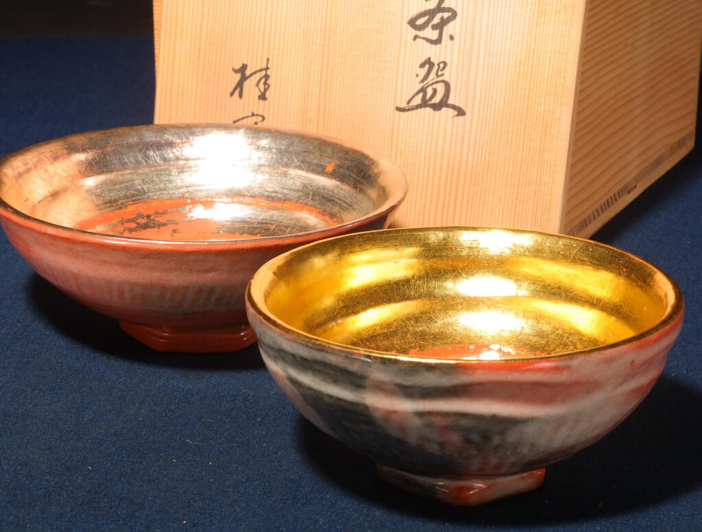 日本茶道嶋台茶碗赤樂內金銀桂窯- Collect.tw