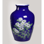 早期 中華藝術陶瓷(北投窯)  霽藍釉 手繪雛菊賞瓶