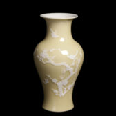 古陶瓷 黃釉堆白 梅雀圖 觀音瓶