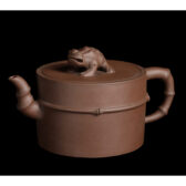 早期 宜興紫砂 金蟾鈕竹節壺 款邵維新