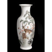 當代 粉彩 松鹿圖 滿江紅 賞瓶 中南海西花廳 陶瓷研究所 1966