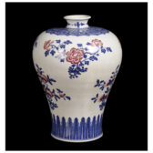 古陶瓷 青花胭脂紅釉 折枝花果紋梅瓶 款大清乾隆年製